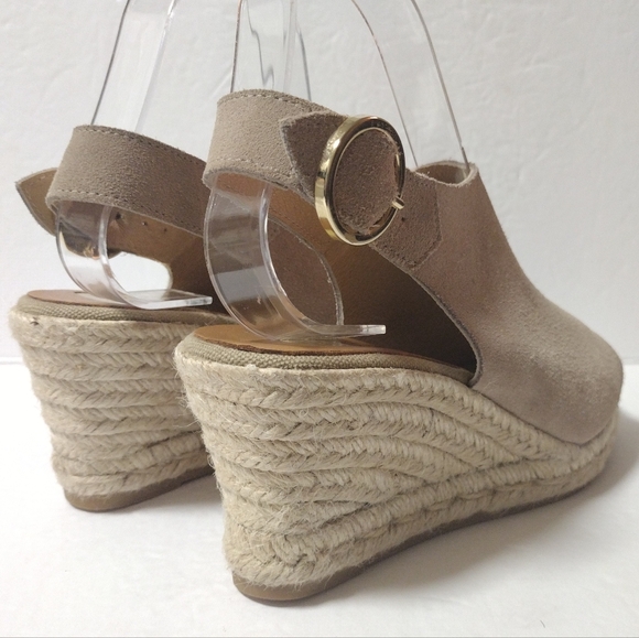 KANNA Made in Spain Taupe Suede Leather Wedge Peep Toe Espadrille Sandal Size 37 - Picture 8 of 10